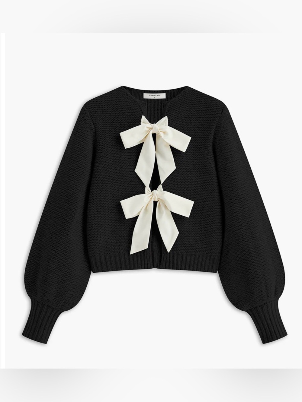 Commense Black Crew Neck Bow Knit Sweater